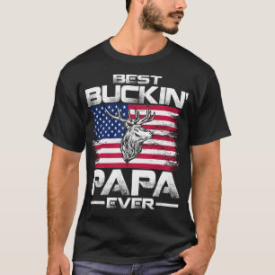 Camiseta Melhor Buckin' Papa Ever USA Flag Deer Hunting