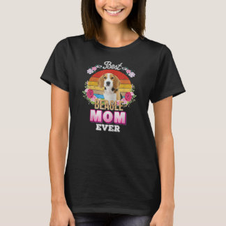 Camiseta Melhor Cachorro Mãe Alguma Vez Beagle Floral Retro