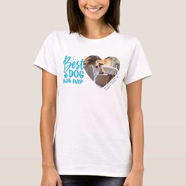 Camiseta  Melhor Cão Mãe Nome Pet Foto Azul (Frente)