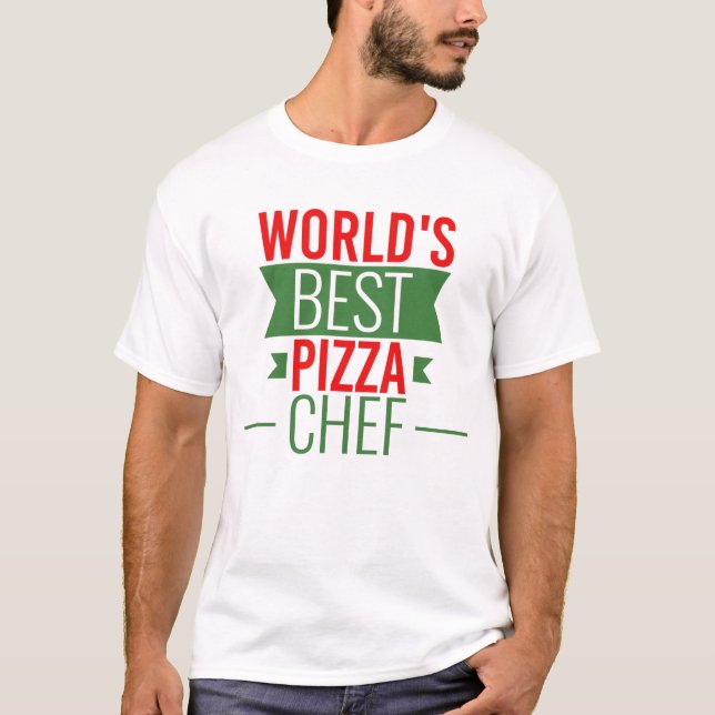 Camiseta Melhor Chef    de pizza do mundo - verde-vermelho (Frente)