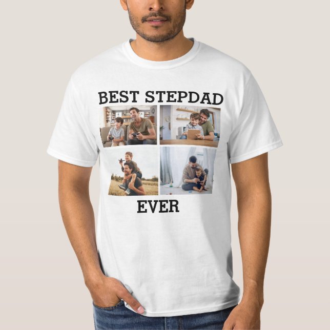 Camiseta Melhor Colagem de Fotos do Pai Stepdad Nunca Pai (Frente)