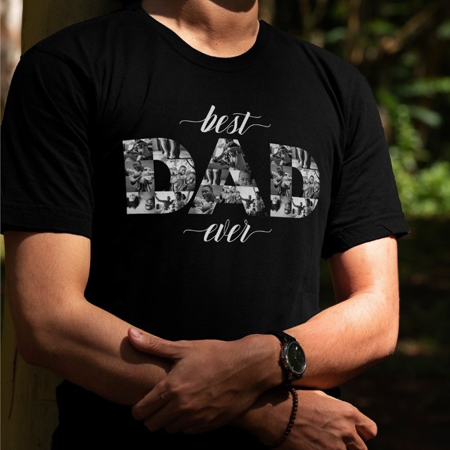 Camiseta Melhor Colagem de Fotos em Branco e Preto do PAI (Best Dad Ever DAD black & White Photo Collage T-Shirt)