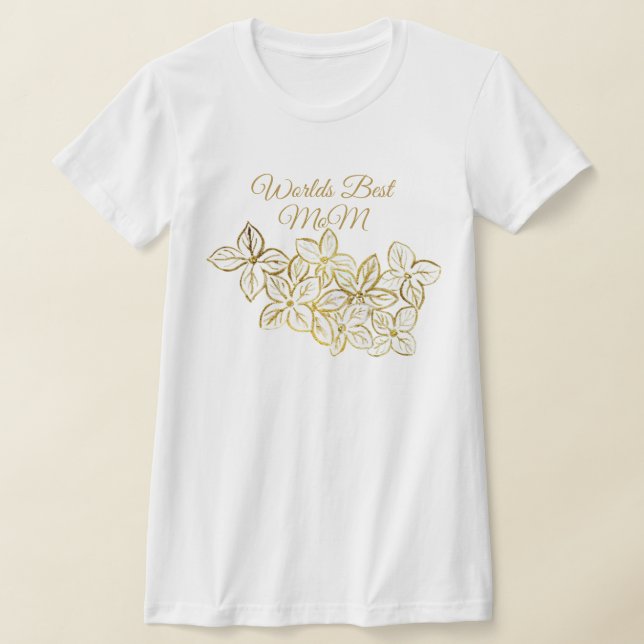 Camiseta Melhor Dia de as mães Dourado Floral da Mãe (Postura )