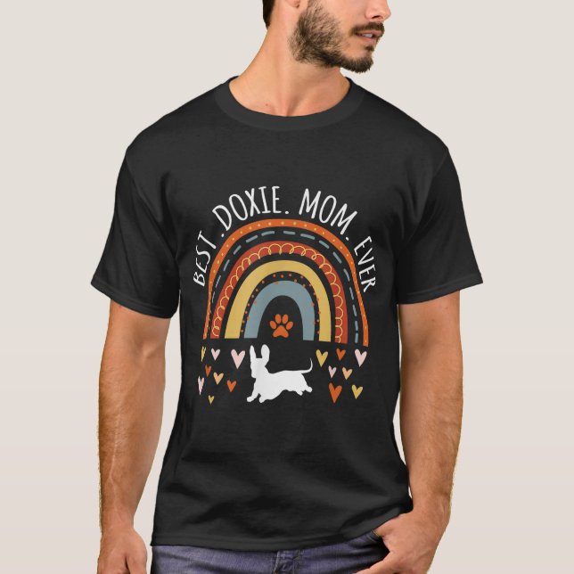 Camiseta Melhor Doxie Mãe Alguma Vez No Arco-Íris Dachshund (Frente)