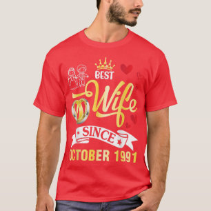 Camiseta Melhor Esposa Desde Outubro De 1991. Feliz Casado