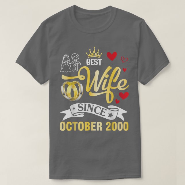 Camiseta Melhor Esposa Desde Outubro De 2000, Feliz Casado  (Frente do Design)