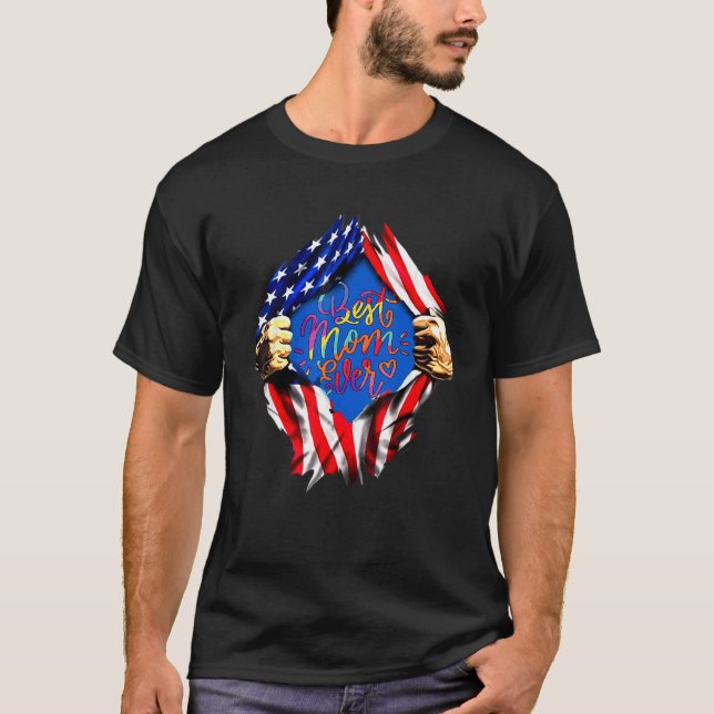 Camiseta Melhor Feliz dia de as mães de Bandeira da América (Frente)