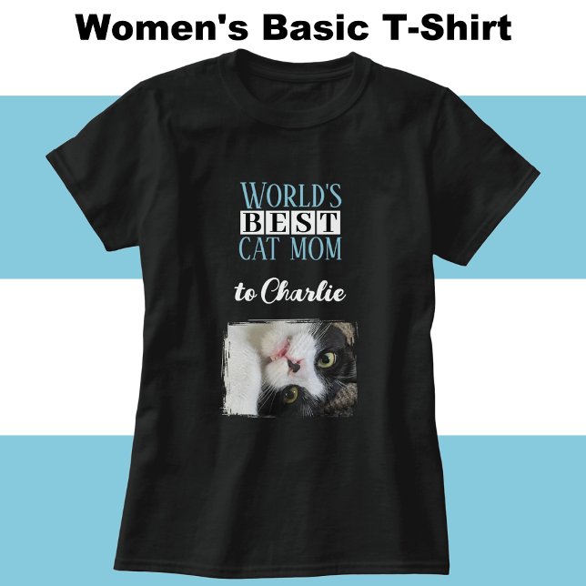 Camiseta Melhor foto da mãe do gato adicionar nome azul bra (Criador carregado)