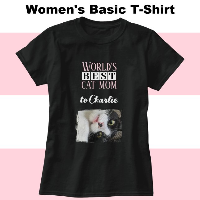 Camiseta Melhor foto da mãe do gato adicionar nome branco r (Criador carregado)