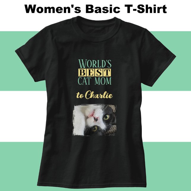 Camiseta Melhor foto da mãe do gato adicionar nome verde am (Criador carregado)
