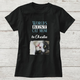 Camiseta Melhor foto da mamãe do gato adicionar nome azul b