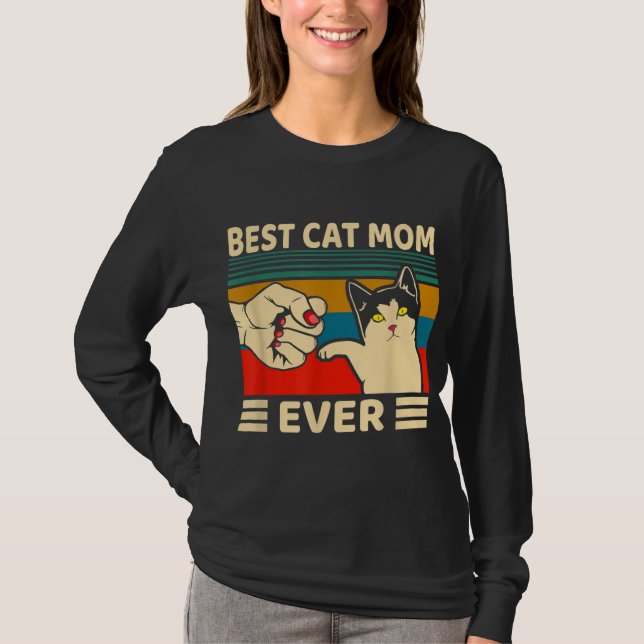 Camiseta Melhor Gato Mãe Alguma Vez Mulheres Vintam Ajustad (Frente)