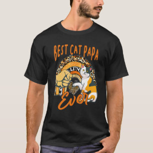 Camiseta Melhor Gato Papá de Gato Leopard Rainbow D de Pai
