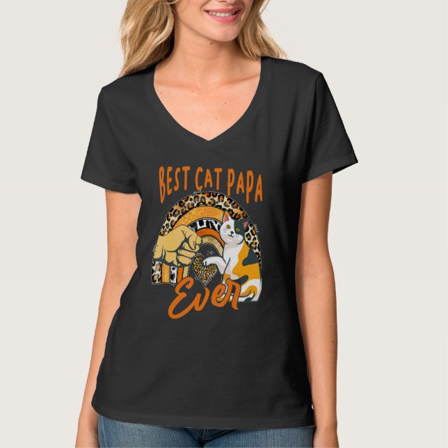 Camiseta Melhor Gato Papá de Gato Leopard Rainbow D de Pai (Frente)
