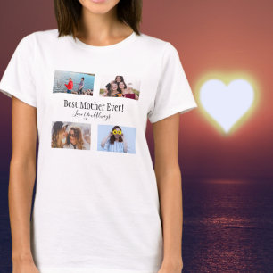 Camiseta Melhor Madre Alguma Colagem de Fotos White Script 