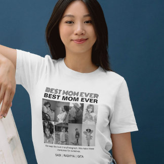 Camiseta Melhor Mãe de 8 Fotos Personalizadas em Preto e Br