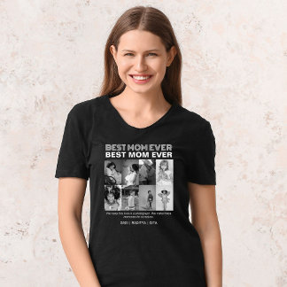 Camiseta Melhor Mãe de 8 Fotos Personalizadas em Preto e Br