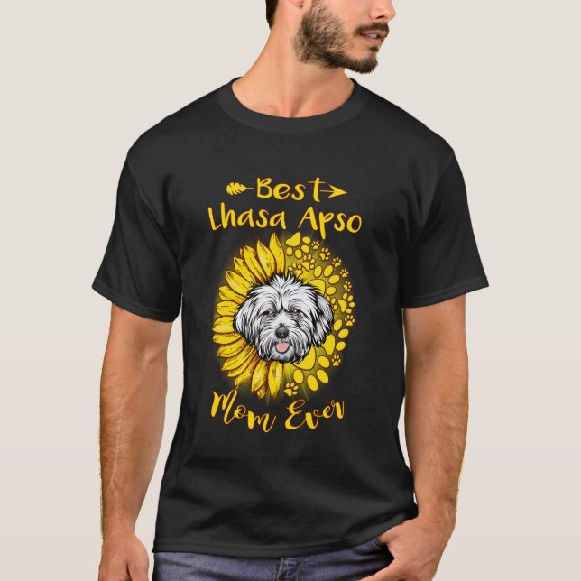 Camiseta Melhor Mãe de Cachorro Lhasa Apso do Sol Girassol  (Frente)