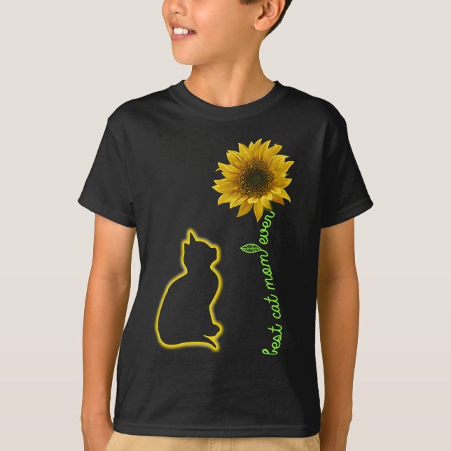 Camiseta Melhor Mãe De Gato Nunca Mãe De Felino De Girassol (Frente)