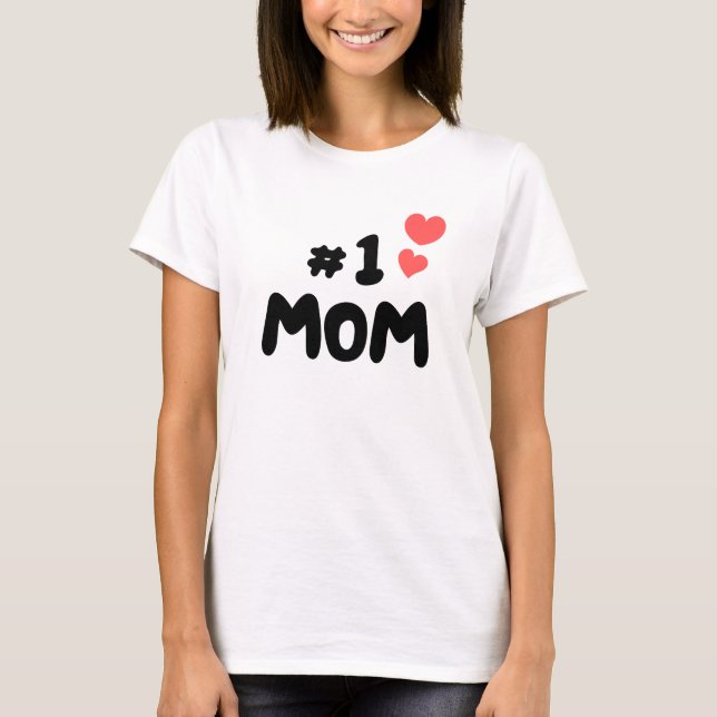 Camiseta Melhor Mãe de Todos - #1 Mãe com Corações Bonitos (Frente)