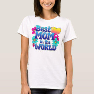 Camiseta Melhor Mãe do Mundo em Negrito Gradiente Azul e Fl
