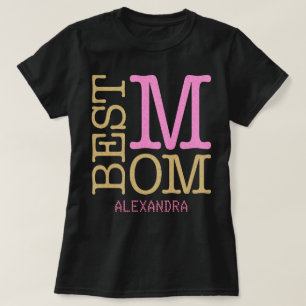 Camiseta Melhor mãe, Dourada, cor-de-rosa, Nome Personaliza