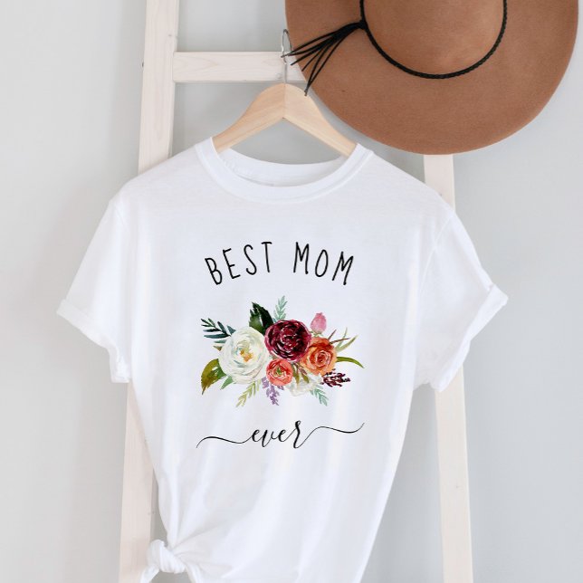 Camiseta Melhor Mãe Nunca | Trendy Burgundy Boho Floral (Criador carregado)