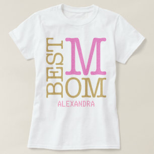 Camiseta Melhor Mãe Rosa Dourada Nome da Largura Personaliz