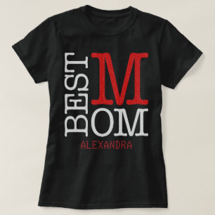 Camiseta Melhor Mãe Silver Red Glitter Nome Personalizado