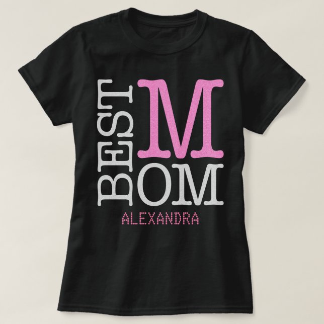Camiseta Melhor Mãe, Silver rosa, Nome da Largura Personali (Frente do Design)