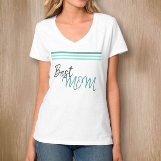 Camiseta Melhor Mãe Trendy Script Stripe Dia das Mães (Criador carregado)