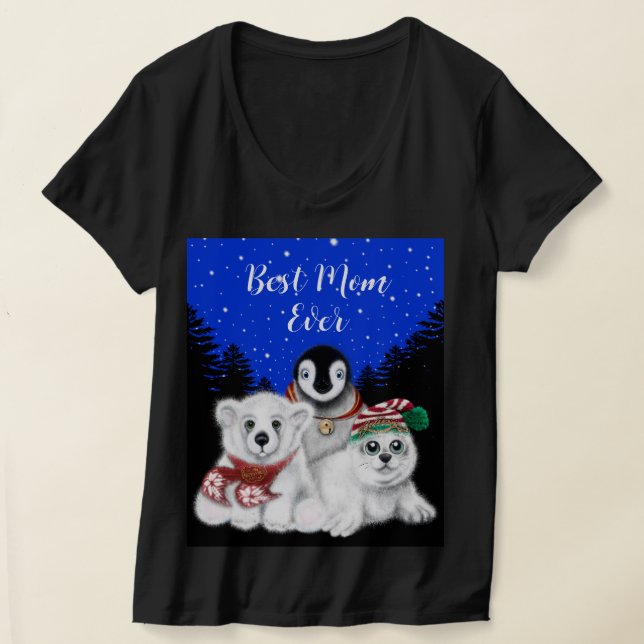 Camiseta Melhor Mãe Urso Polar, Pinguim, vovô de foca (Postura )