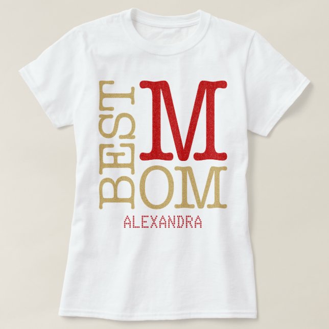 Camiseta Melhor Mãe Vermelha Dourada Nome de Literatura Per (Frente do Design)