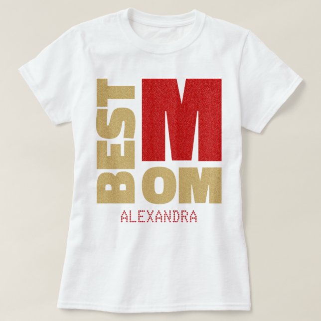 Camiseta Melhor Mãe Vermelho Dourado Nome de Literatura Per (Frente do Design)