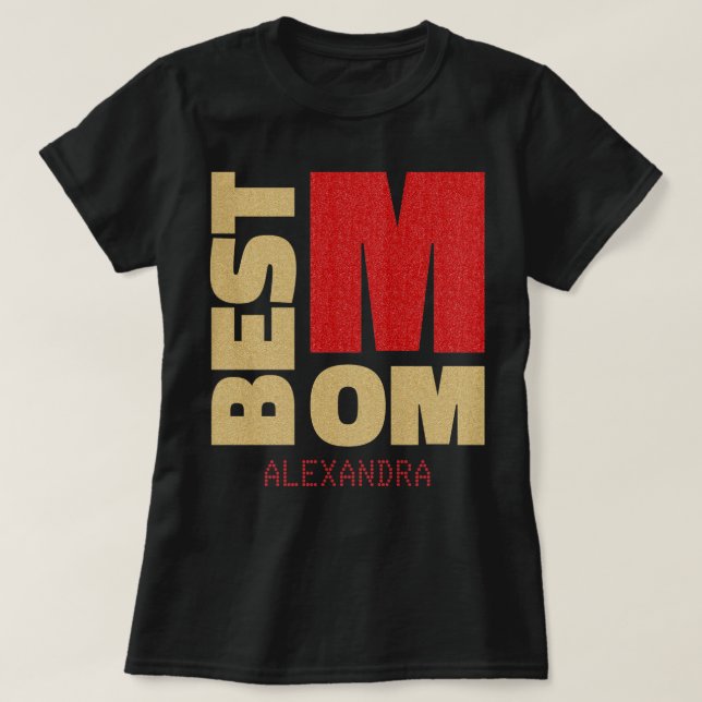 Camiseta Melhor Mãezinha Vermelha Dourada Nome Personalizad (Frente do Design)