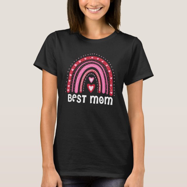 Camiseta Melhor Mamãe Mãe Boho Rainbow Red Heart Dia de as  (Frente)