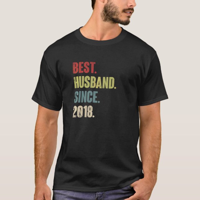 Camiseta Melhor Marido Desde 2018, 4.º Aniversário de Casam (Frente)