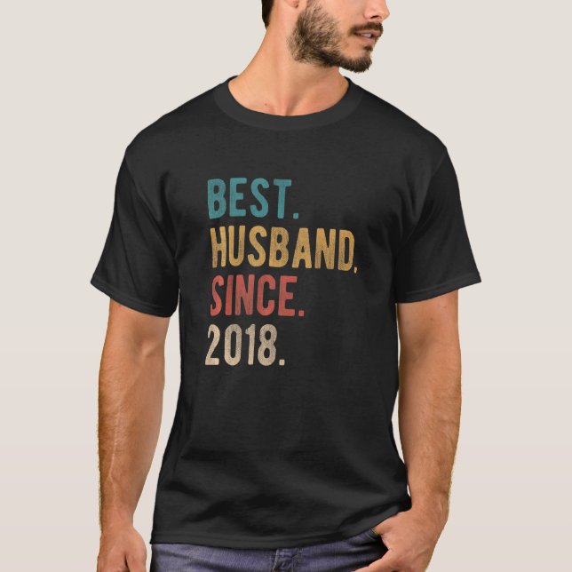 Camiseta Melhor Marido Desde 2018 4.º Aniversário de Casame (Frente)
