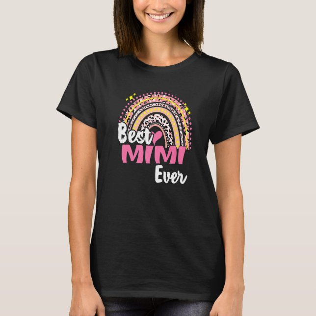 Camiseta Melhor Mimi Já Engraçado Mães-Arco-Íris Rosa Leopa (Frente)