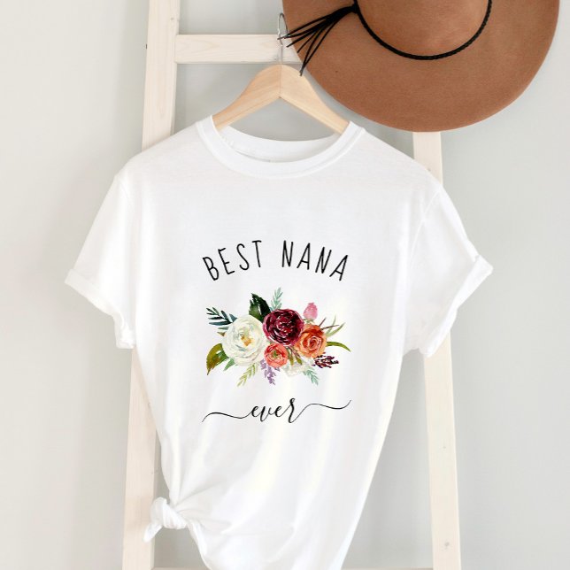 Camiseta Melhor Nana Nunca | Trendy Burgundy Boho Floral (Criador carregado)