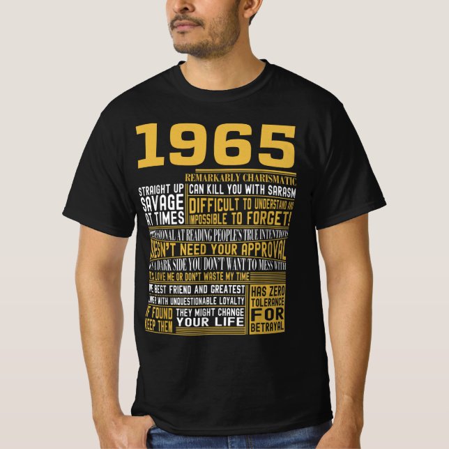 Camiseta Melhor Nascer em 1965 Facts for Mens, Womens, Bday (Frente)