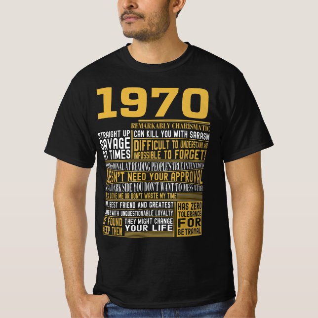 Camiseta Melhor Nascer em 1970 Facts for Mens, Womens, Bday (Frente)