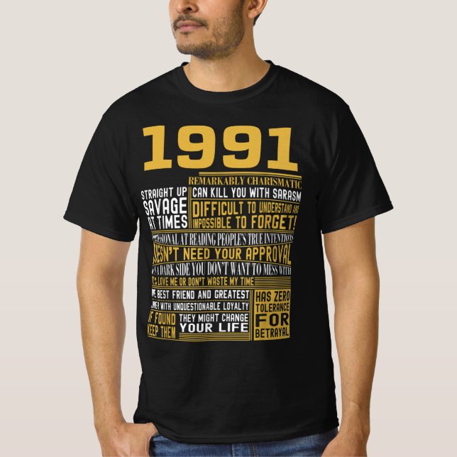 Camiseta Melhor Nascer em 1991 Facts for Mens, Womens, Bday (Frente)