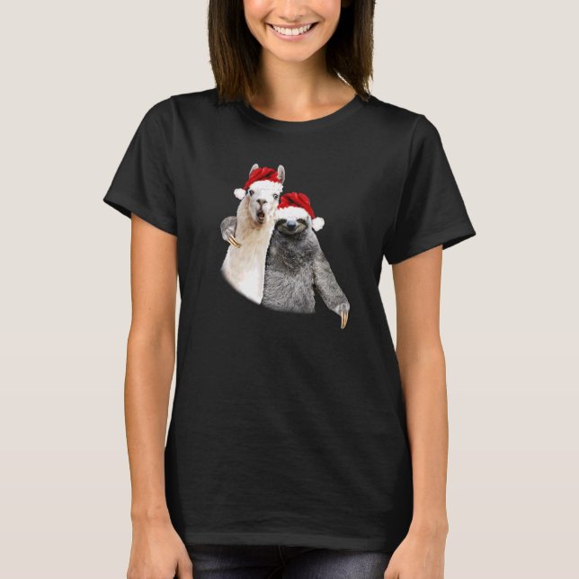 Camiseta Melhor Natal Pals Sloth & Llama Feliz Natal (Frente)