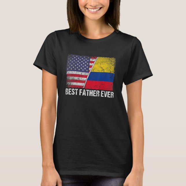 Camiseta Melhor Padre Dia de os pais Colômbia Bandeira Amer (Frente)