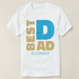 Camiseta Melhor Pai Azul Dourado Nome de Litter Personaliza