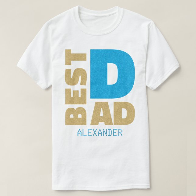 Camiseta Melhor Pai Azul Dourado Nome de Litter Personaliza (Frente do Design)