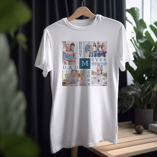 Camiseta Melhor Pai de 4 Fotografias e Ano Personalizado (Criador carregado)