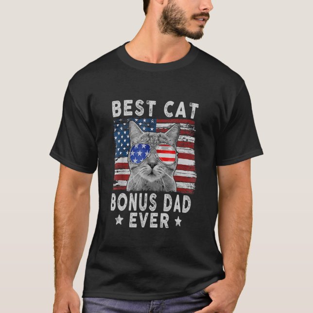 Camiseta Melhor Pai de Bono de Gato Nunca Bandeira American (Frente)
