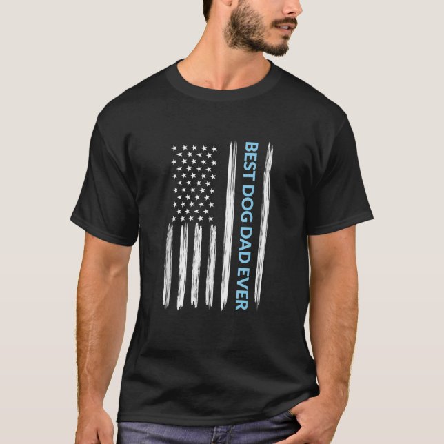 Camiseta Melhor Pai De Cachorro De Bandeira Americana Desen (Frente)